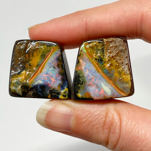 Australian Boulder Opal - 155 Ct small pink boulder opal 'split' specimen pair - Broken River Mining