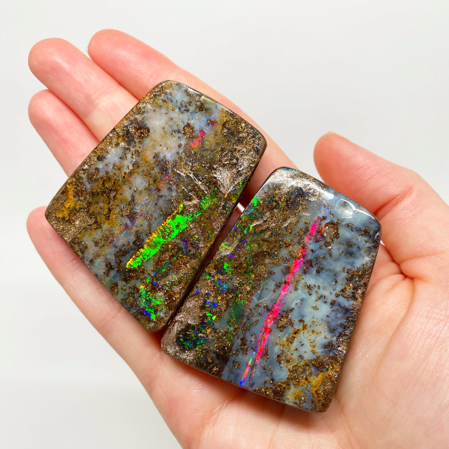 560 Ct large matrix boulder opal 'split' specimen pair